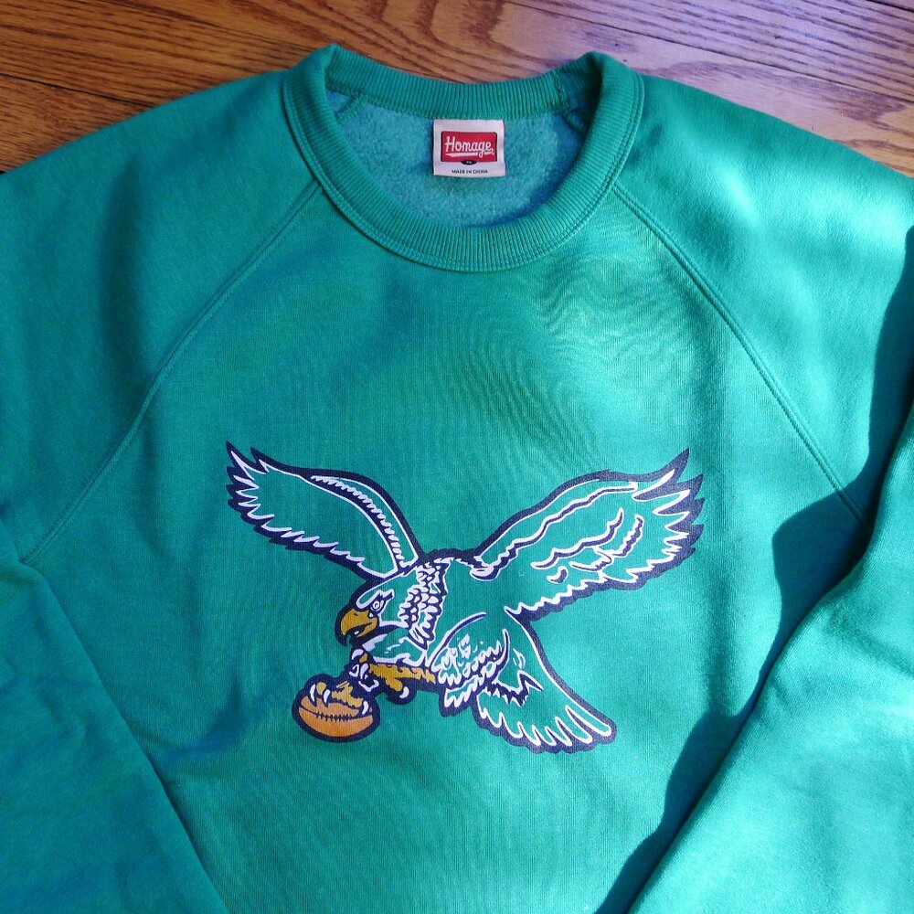 Philadelphia Eagles Homage Throwback Crewneck Sweatshirt in Kelly Green